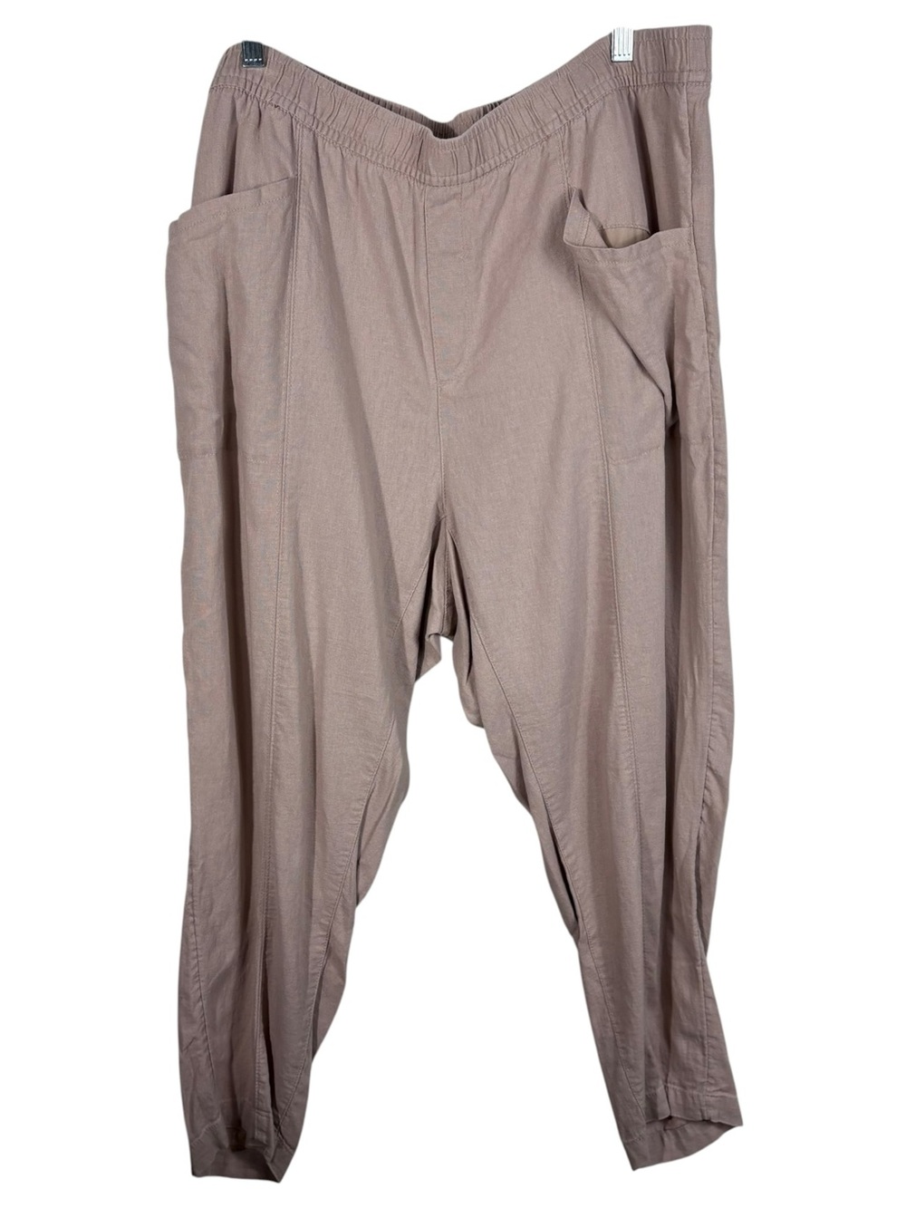 Old Navy Beige Tan Linen Rayon Blend Straight Leg Elastic Waist Pull On Pants 2X